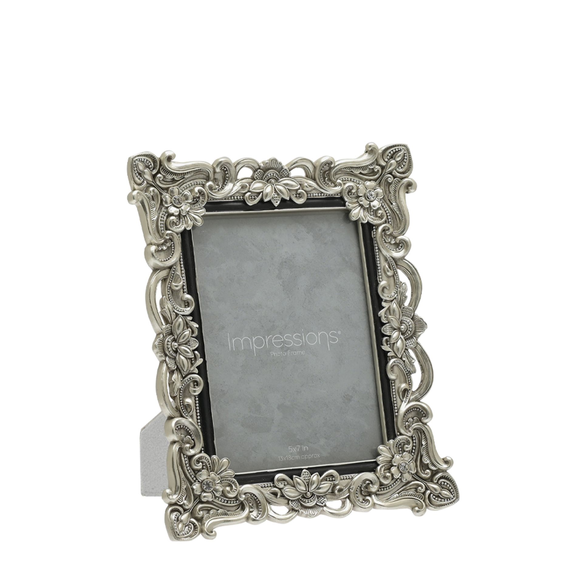 Impressions Antique Silver Floral Resin Frame w/Crystals 5x7 | Widdop ...