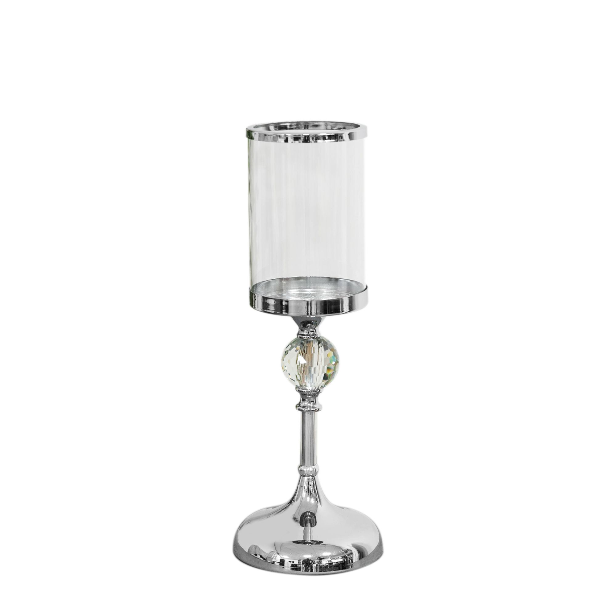 Hestia Chrome Finish and Glass Candle Holder 37cm | Widdop and Co.