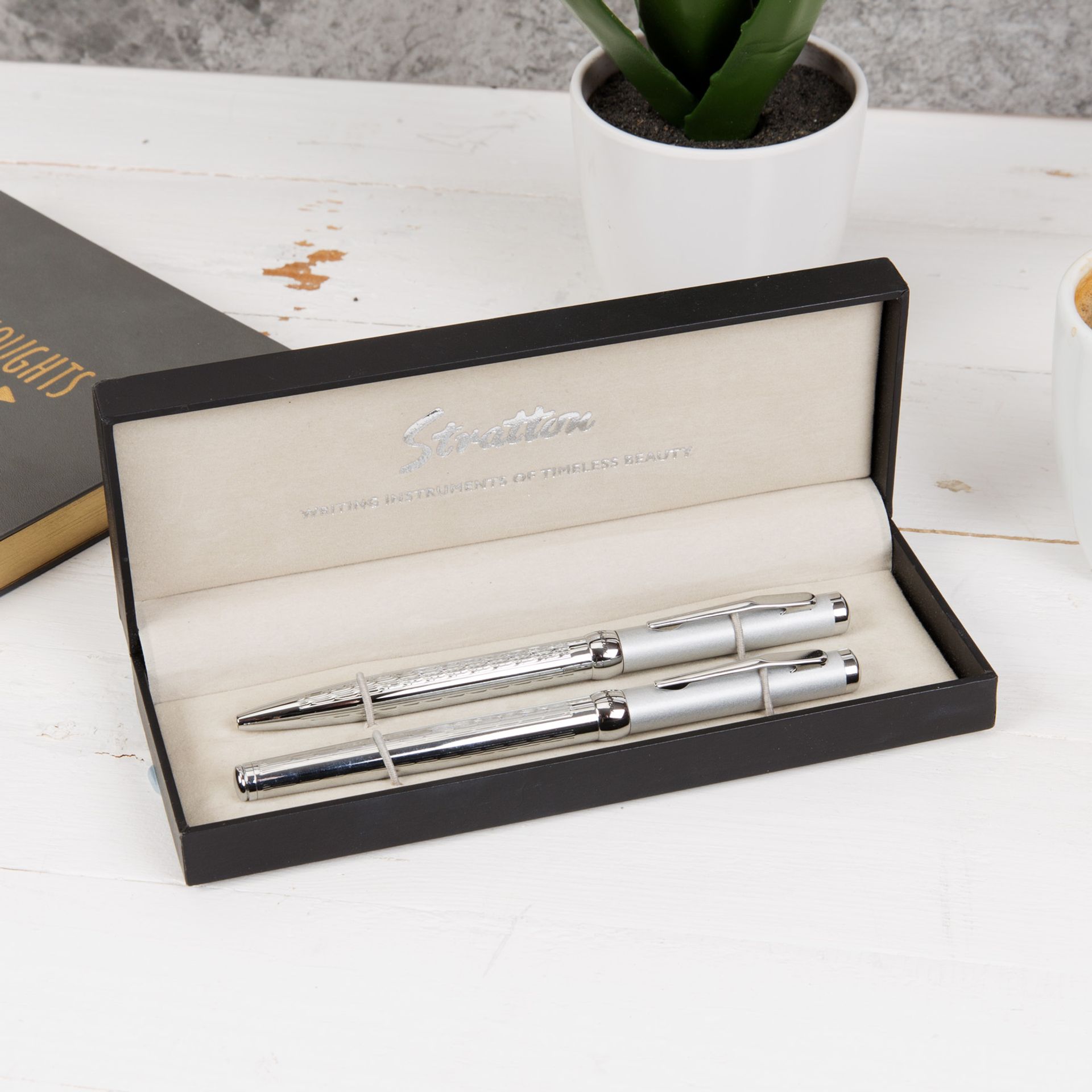 Stratton Rollerball & Ballpoint Pen Set Two Tone Silver Widdop and Co.