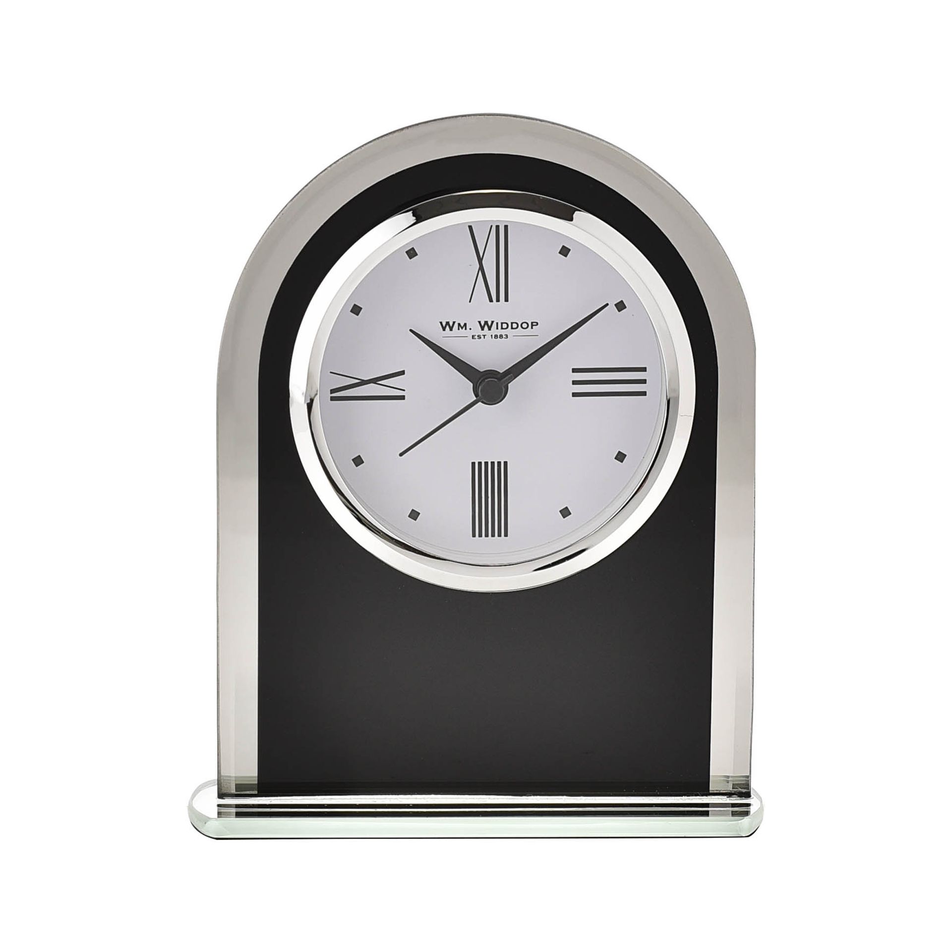 Wm.Widdop Black & Clear Arched Mantel Clock | Widdop and Co.