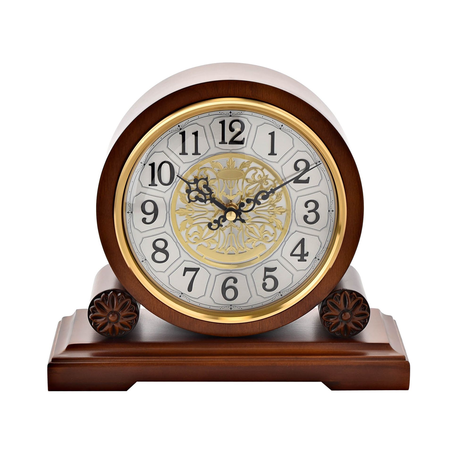 Walnut Westminster Mantel Clock - Barrel shape Arabic Dial | Widdop and Co.