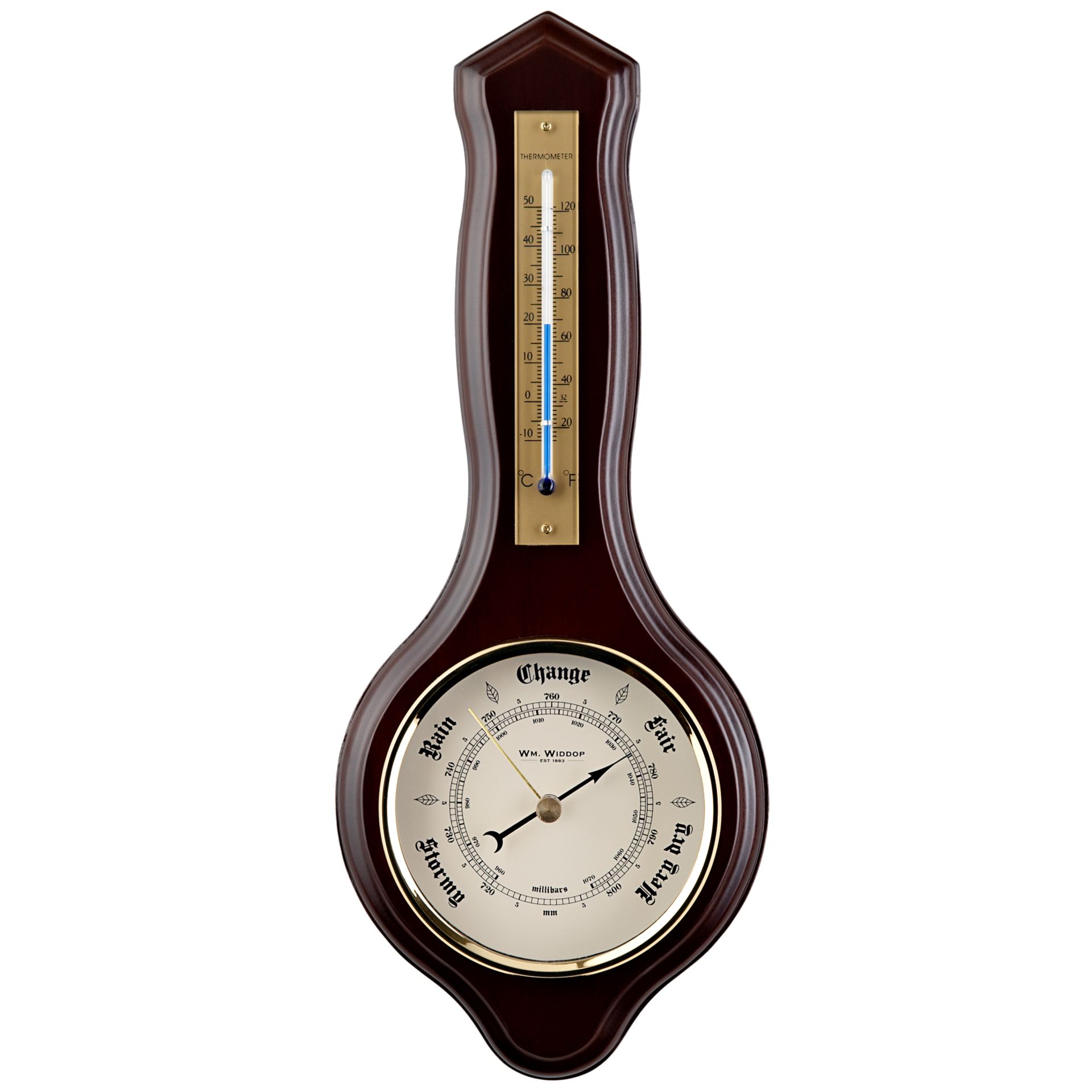 Galileo Weather Station Thermometer Barometer Hygrometer & Clock Wood Frame